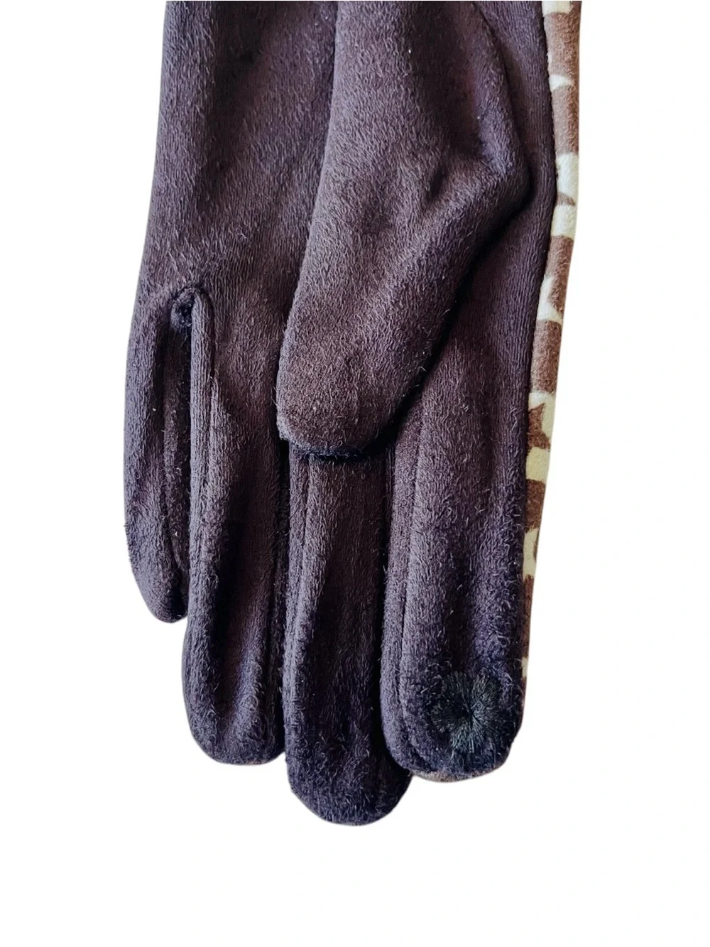 New Women’s M/L Brown Monogram Print Stretch Gloves Soft Touch Winter Fall